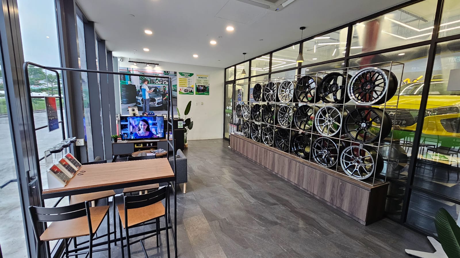 Air-conditioned customer waiting area at TYREPLUS Jurong tyre shop