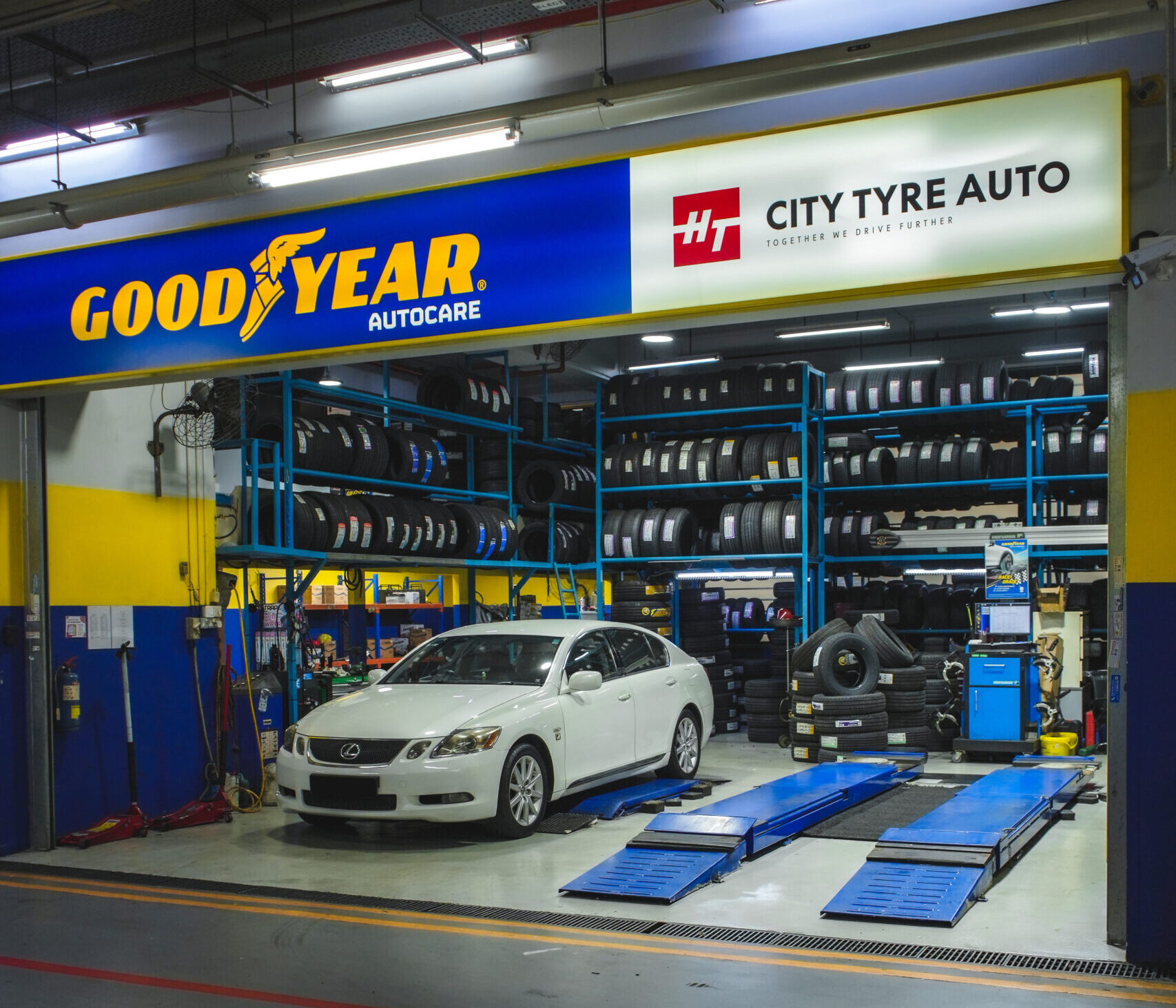 City Tyre Auto Sin Ming Goodyear Autocare tyre shop and car workshop exterior at 176 Sin Ming Drive, Sin Ming AutoCare — convenient for Bishan, Marymount and Thomson drivers