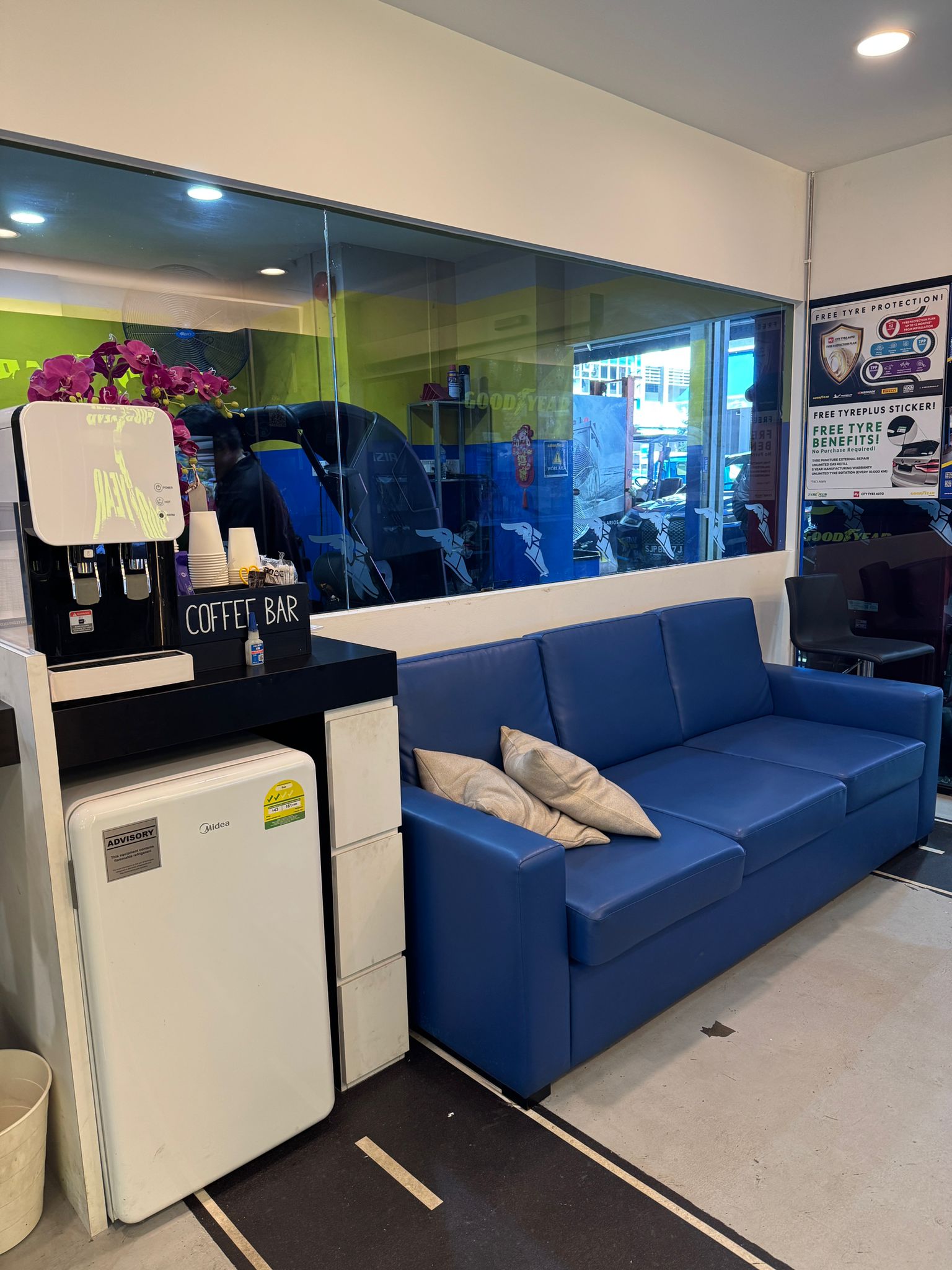Clean and spacious renovated customer lounge at City Tyre Auto Kaki Bukit